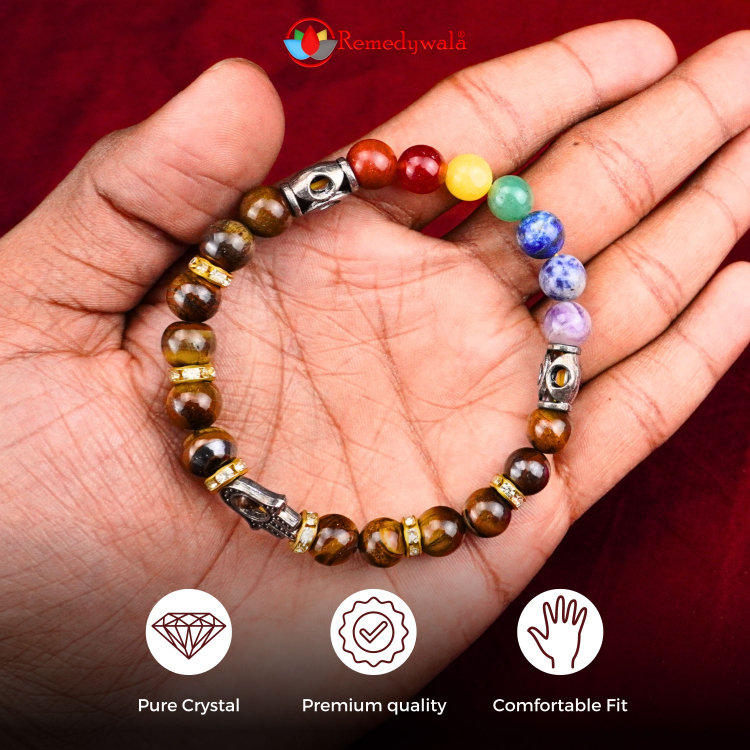 7 Chakra with Tiger Eye 8 mm Round Bead Bracelet