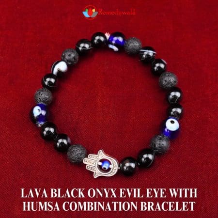 Lava Black Onyx Evil Eye with Humsa Combination Bracelet 8mm