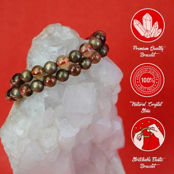 Pyrite and Smoky Quartz Combination Bracelet 8mm