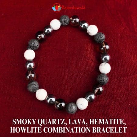 Smoky Quartz, Lava, Hematite, Howlite Combination Bracelet 8mm