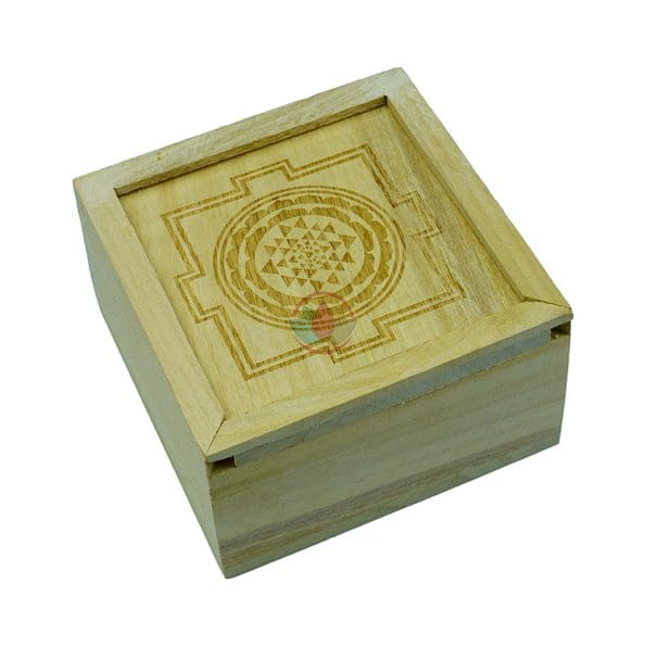 Sri Yantra Sacred Geometry Wooden Box, Cash Box, Bracelet Charging Box. (Size 4 x 3.5 x 2 Inches)