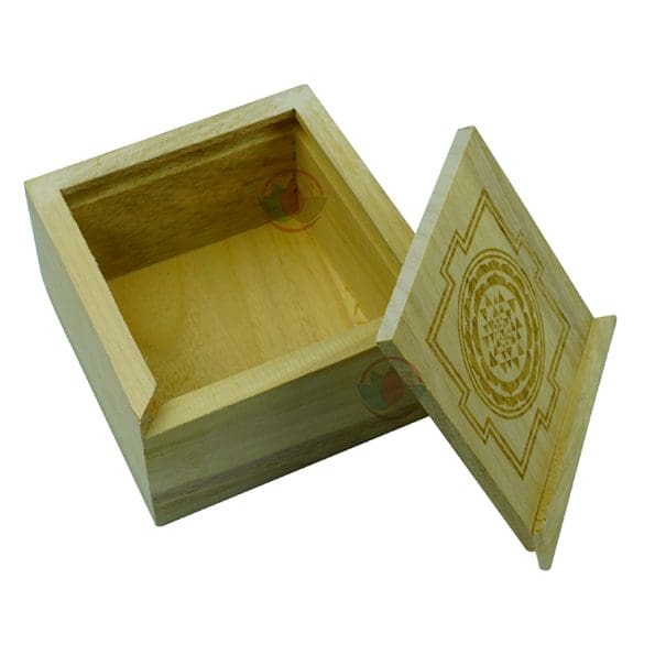 Sri Yantra Sacred Geometry Wooden Box, Cash Box, Bracelet Charging Box. (Size 4 x 3.5 x 2 Inches)