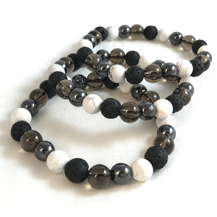 Lava Stone, Black Agate, White Howlite Mix Bracelet with Gun Metal  Spacers(medium) — Out of the Blue Bead Works