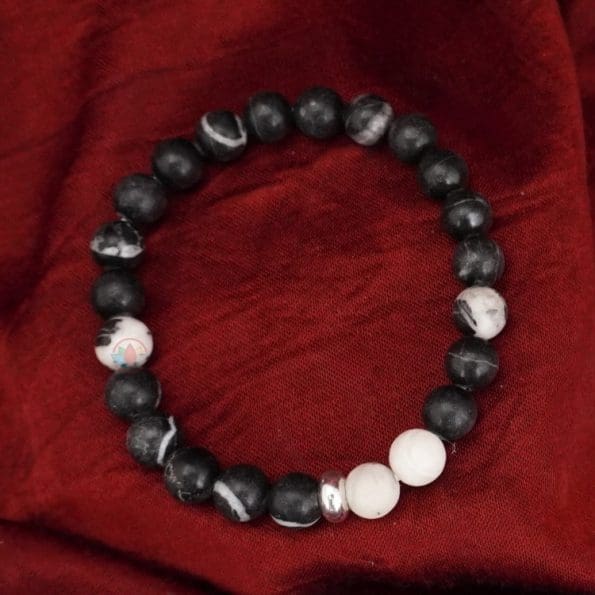 Black and White Zebra Jasper Bracelet 8mm single Bracelet, Black and White Zebra Jasper stone, Black and White color.