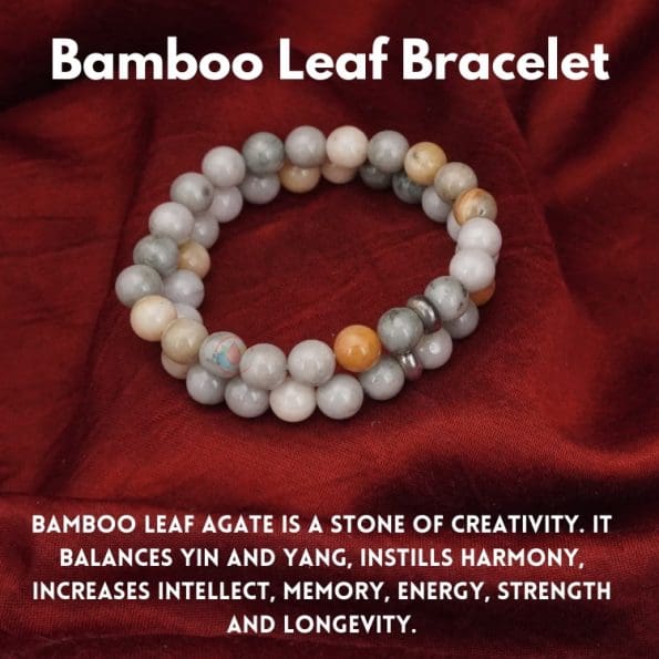 Bamboo Leaf Bracelet 8mm single Bracelet, Bamboo Leaf stone, Grey color.