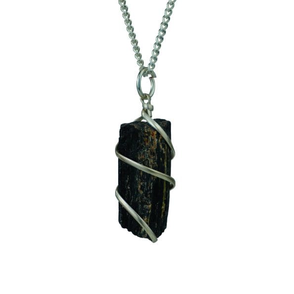 Black Tourmaline Rough Stone Wire Wrapped Pendant