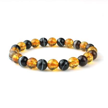 Citrine and Sulemani combination Bracelet 8mm single Bracelet, Citrine and Sulemani stones, Yellow and Black color.