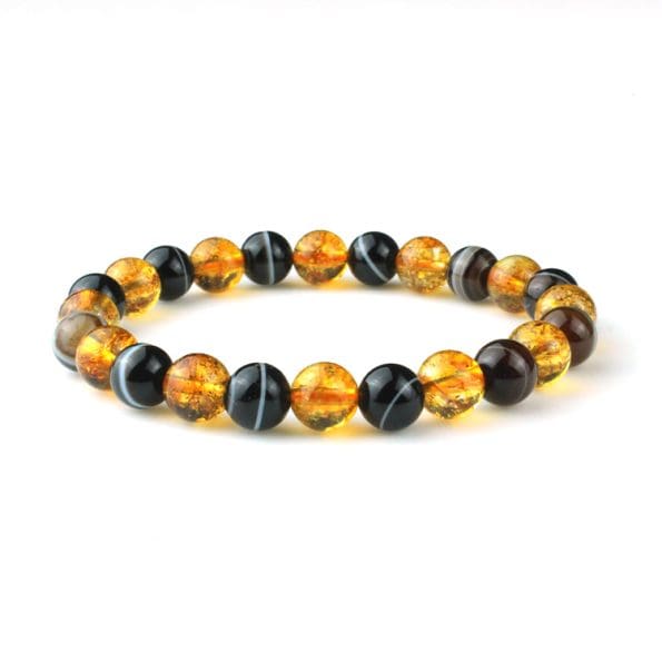 Citrine and Sulemani combination Bracelet 8mm single Bracelet, Citrine and Sulemani stones, Yellow and Black color.