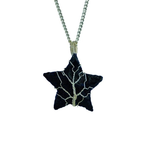 Blue Goldstone Star Shape Tree of Life Pendant