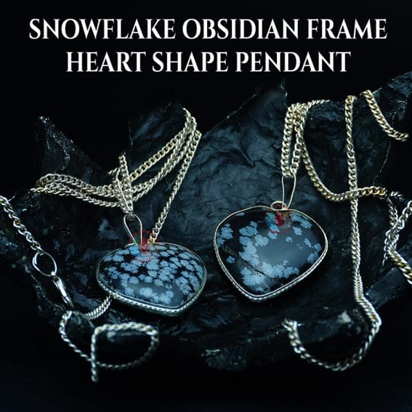 Snowflake Obsidian Frame Heart Shape Pendant