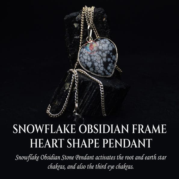 Snowflake Obsidian Frame Heart Shape Pendant