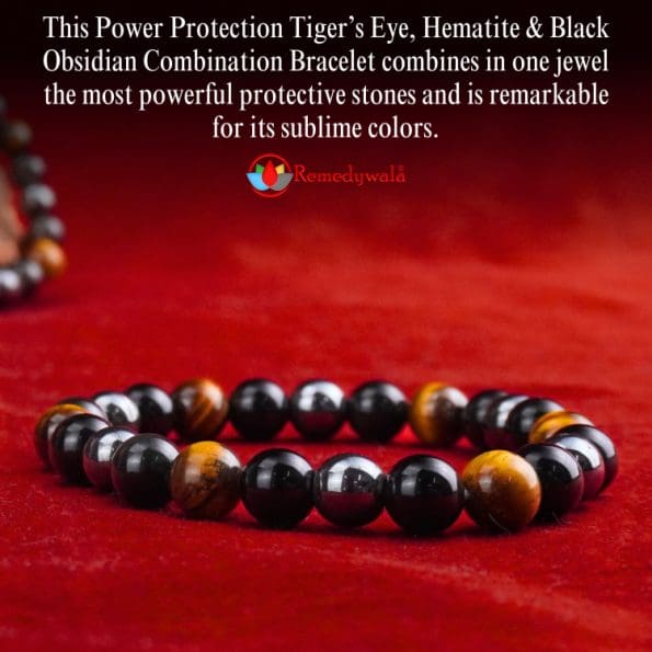 Tiger’s Eye, Hematite & Black Obsidian Combination Bracelet 8mm