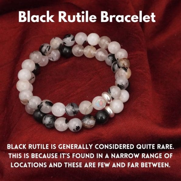 Black Routile Bracelet 8mm, Black Routile with Ring Charm