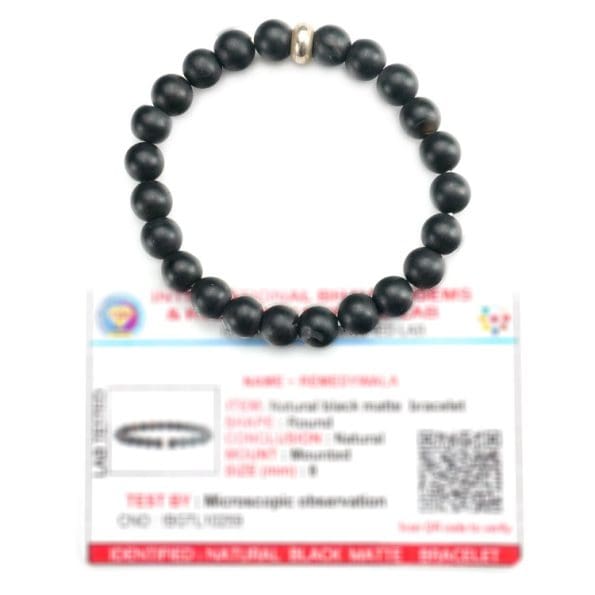 Black Matte Bracelet 8mm single Bracelet, Black Matte Bracelet with Ring Charm