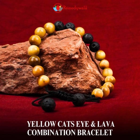 Yellow Cats Eye & Lava Combination Bracelet