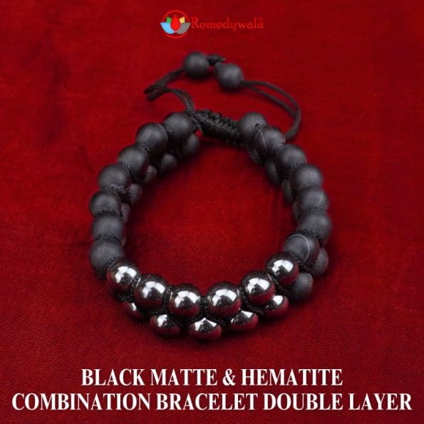 Black Matte & Hematite Combination Bracelet Double Layer 8mm