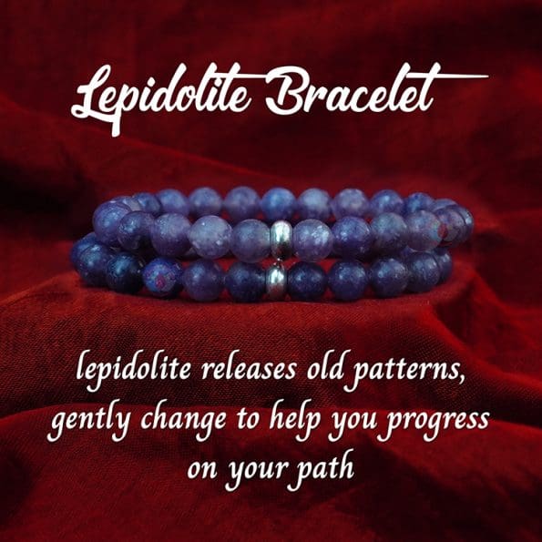 Lepidolite Bracelet 8mm, Lepidolite Bracelet with Ring Charm