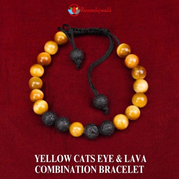 Yellow Cats Eye & Lava Combination Bracelet