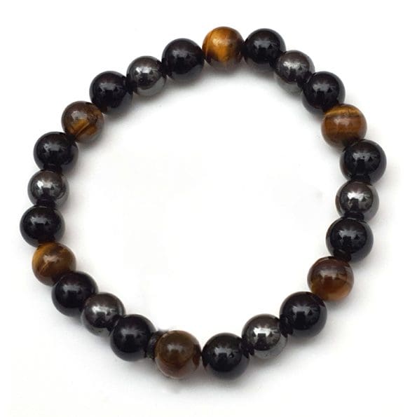 Tiger's Eye, Hematite & Black Obsidian Combination Bracelet 8mm