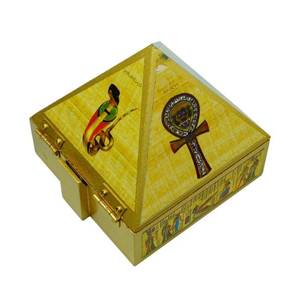 Wooden Pyramid Wish Box Size 4 inch Egyptian Sticker Wish Box