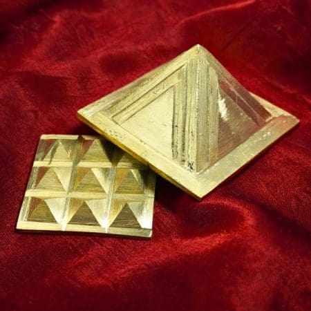 Vastu Brass Pyramid with Base 9 Pyramid Plate Brass Pyramid Set 2.5 Inch