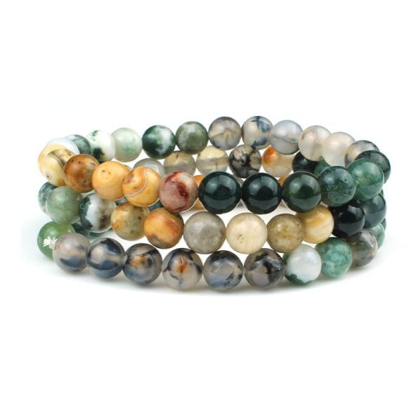 Agate Bracelet -Moss Agate, Tree Agate, Crazy Lace Agate