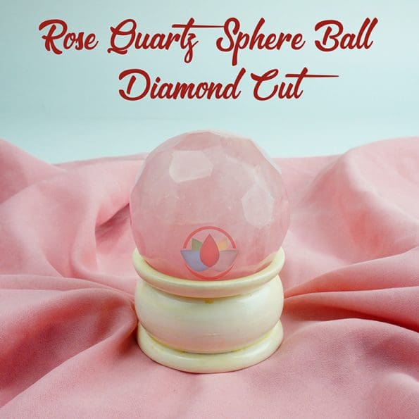 Rose Quartz Sphere Ball Diamond Cut for Reiki Healing, Meditation.