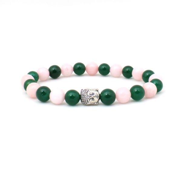 Rose Quartz Green Jade Combination Bracelet With Budhha Charm