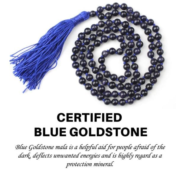 Blue Goldstone Mala With Certificate 6mm Beads Japa Mala