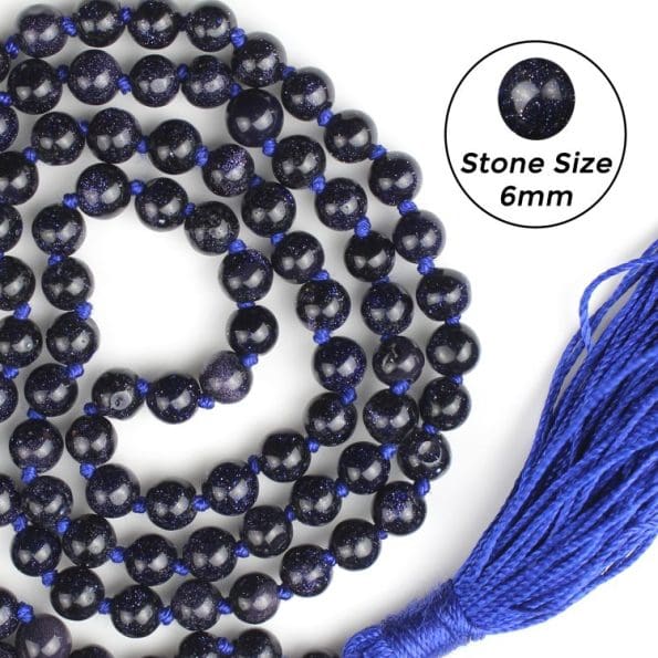 Blue Goldstone Mala With Certificate 6mm Beads Japa Mala