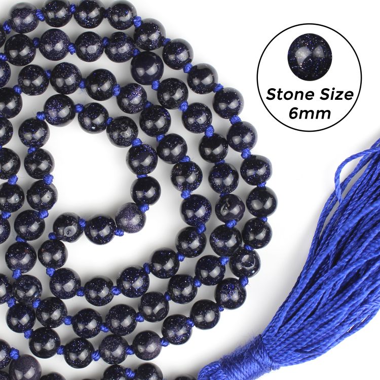 Handmade Knotted Sparkling Blue Goldstone 108 Mala Beads