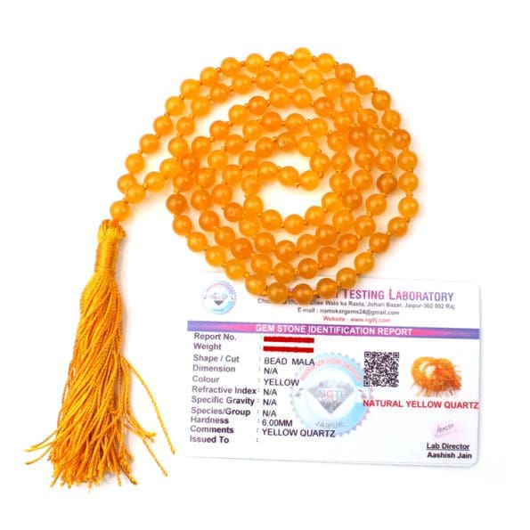 Yellow Jade Crystal Mala With Certificate - Remedywala