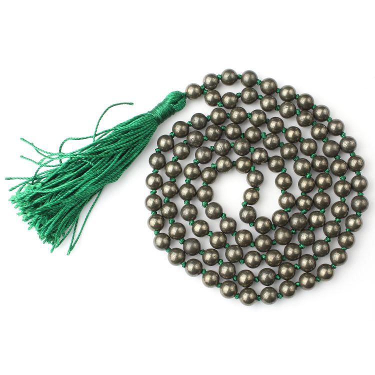 Garnet, Pyrite and Silver Full Mala – Japa Mala Beads