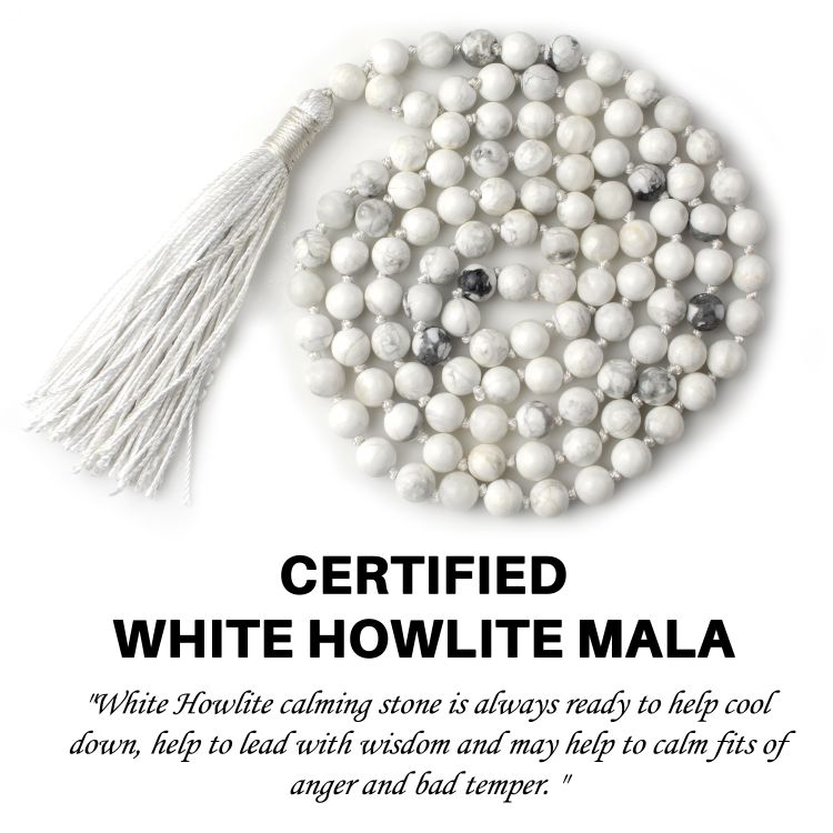 Find Calmness with White Howlite 108 Mala Beads for Meditation
