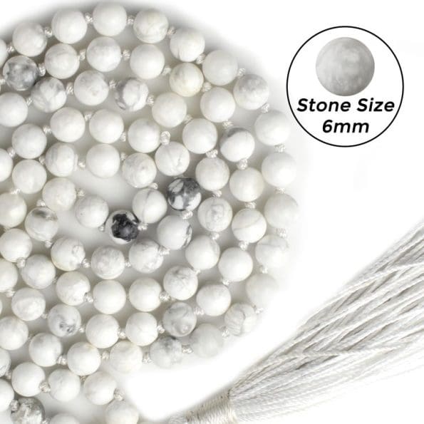 White Howlite Mala With Certificate 6mm Beads Japa Mala