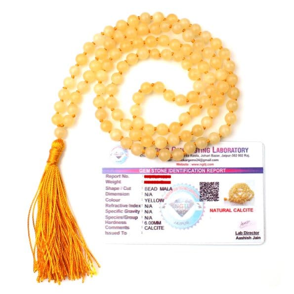 Yellow Calcite Crystal Mala With Certificate - Remedywala