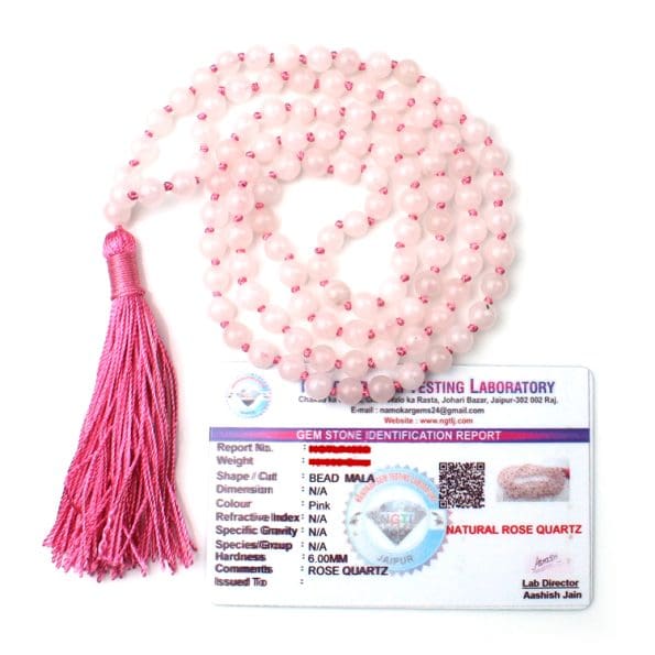 Rose Quartz Crystal Mala With Certificate - Remedywala