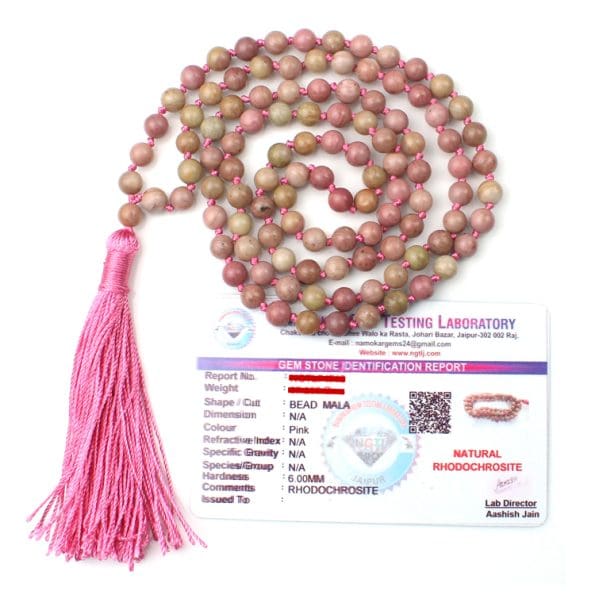 Rhodochrosite Crystal Mala With Certificate - Remedywala