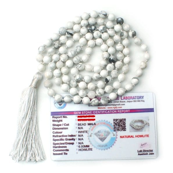 White Howlite Crystal Mala With Certificate - Remedywala