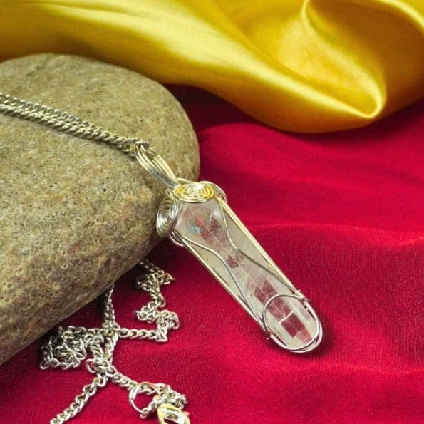 Clear Quartz Wire Wrapped Pencil Pendant