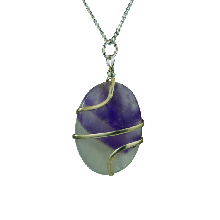Natural Amethyst Wire Wrapped Pendant Chain Necklace Men - Temu