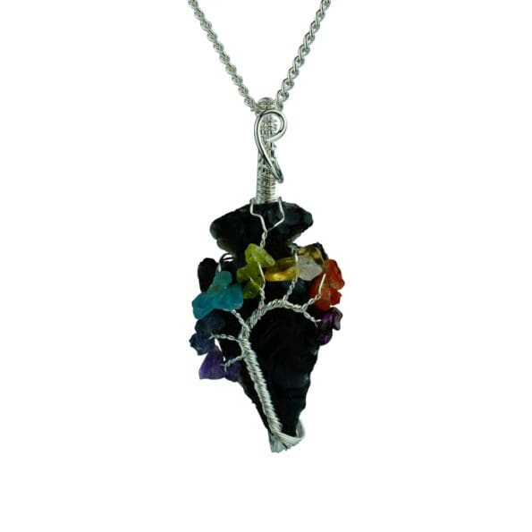 Black Tourmaline 7 Chakra Tree of Life Pendant