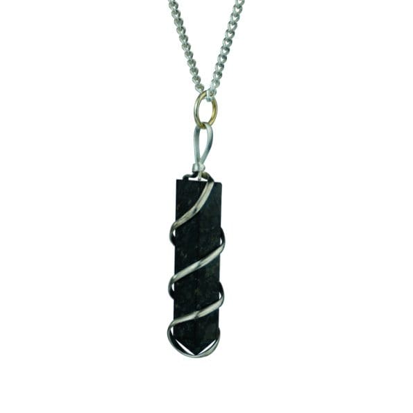 Black Tourmaline Wire Wrapped Pencil Pendant