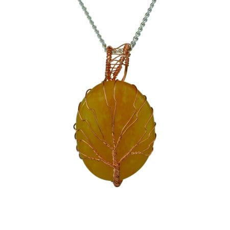 Golden Quartz Oval Shaped Tree Of Life Pendant