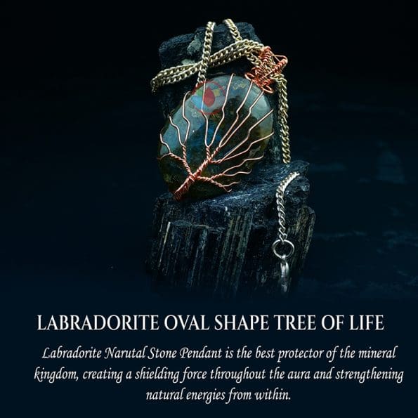 Labradorite Oval Shaped Tree Of Life Pendant