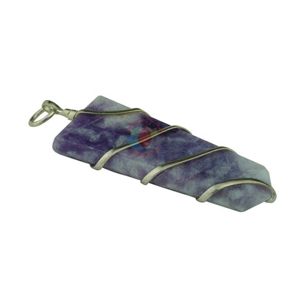 Lepidolite Flat Stone Wire Wrapped Pendant