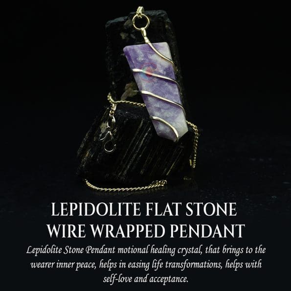 Lepidolite Flat Stone Wire Wrapped Pendant