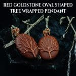 Red Goldstone Oval Shape Tree Of Life Pendant