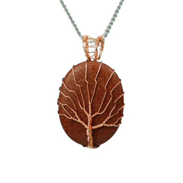 Red Goldstone Oval Shape Tree Of Life Pendant