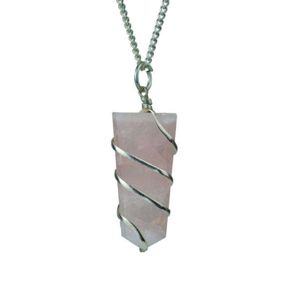 Rose Quartz Flat Stone Wire Wrapped Pendant